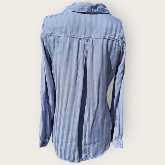 Anthropologie Cloth & Stone Blue Striped Button Down Long Sleeve Top - Picture 7 of 12
